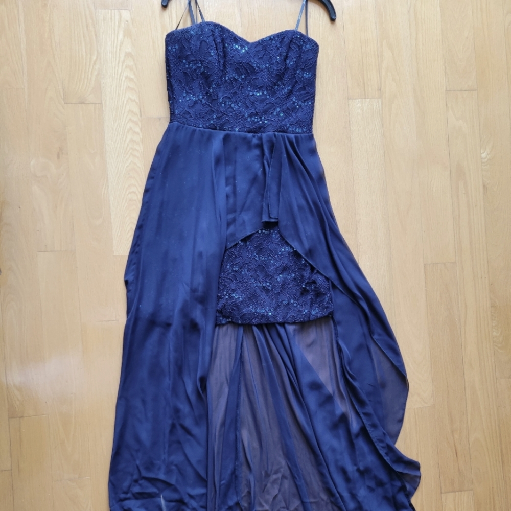 Sweetheart neckline, lace with sequin detail short dress with shiffon over shirt